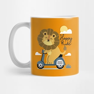 Cute lion reading scooter Mug